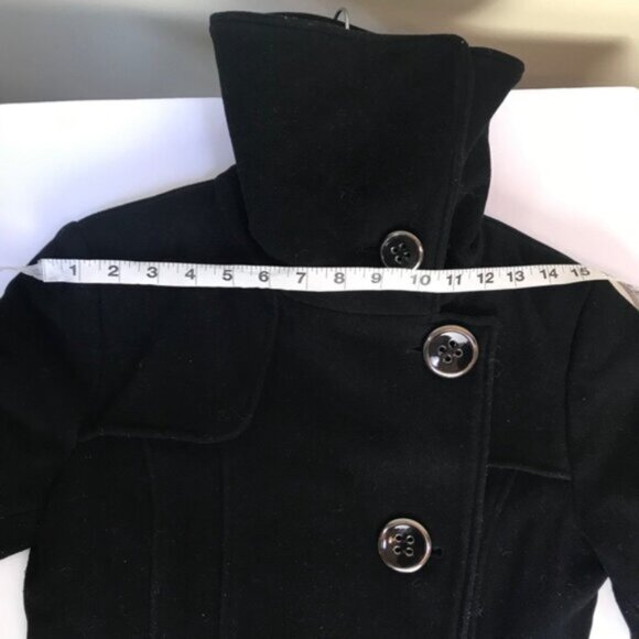 Mackage Wool Leather Fitted Car Coat Large Collar Pockets Wool Pea Coat Jacket - Picture 15 of 16
